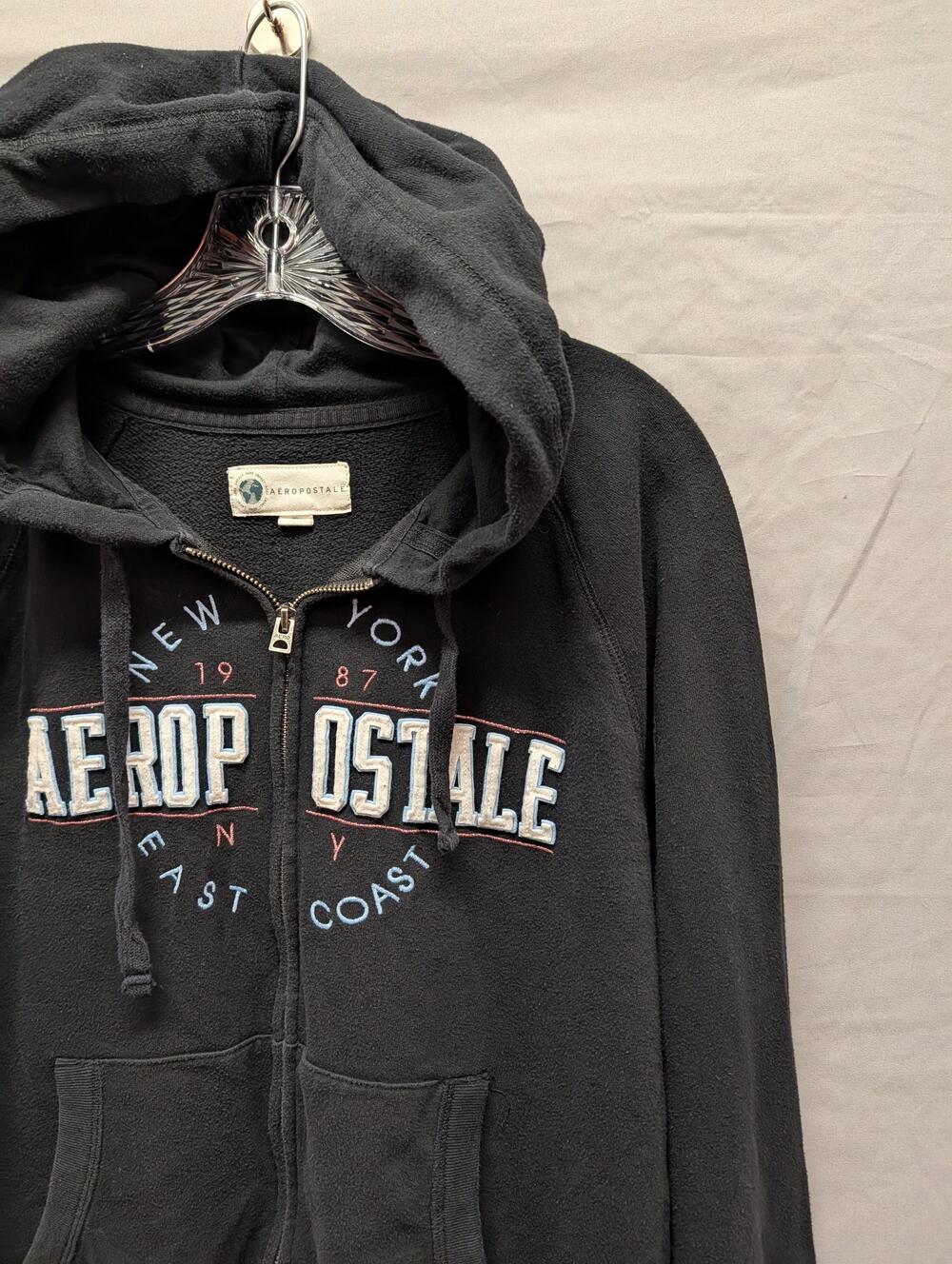 Aeropostale Hoodie Womens XS Black Full Zip Sweatshirt New York 1987 Graphic - Picture 2 of 12